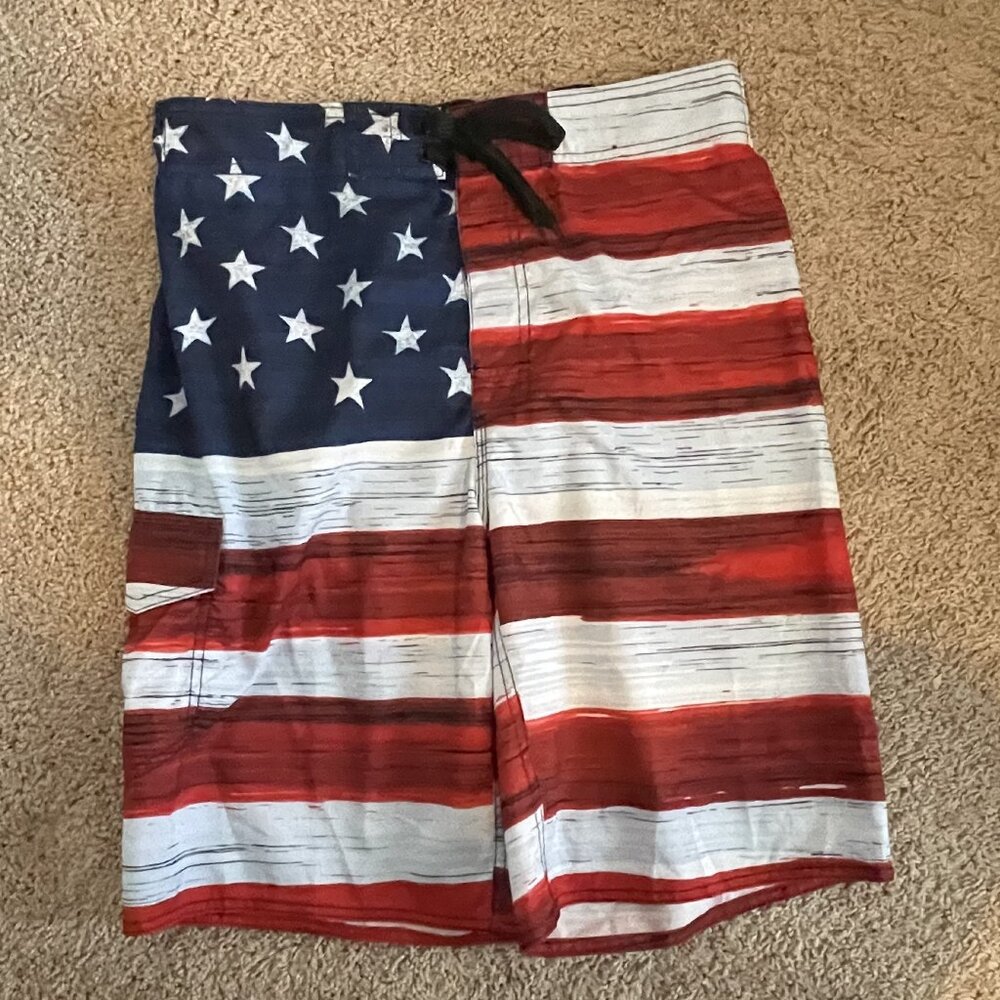 Board Shorts Surf Quick Dry Red-White-Blue Men's Medium Swim Mobility Comfort